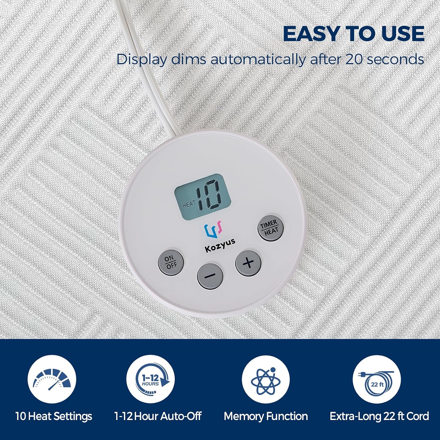 Detalle 1 de Kozyus HLMP-ALN-HYT-F Heated Mattress Pad, Full/Double, 10 Heat Settings