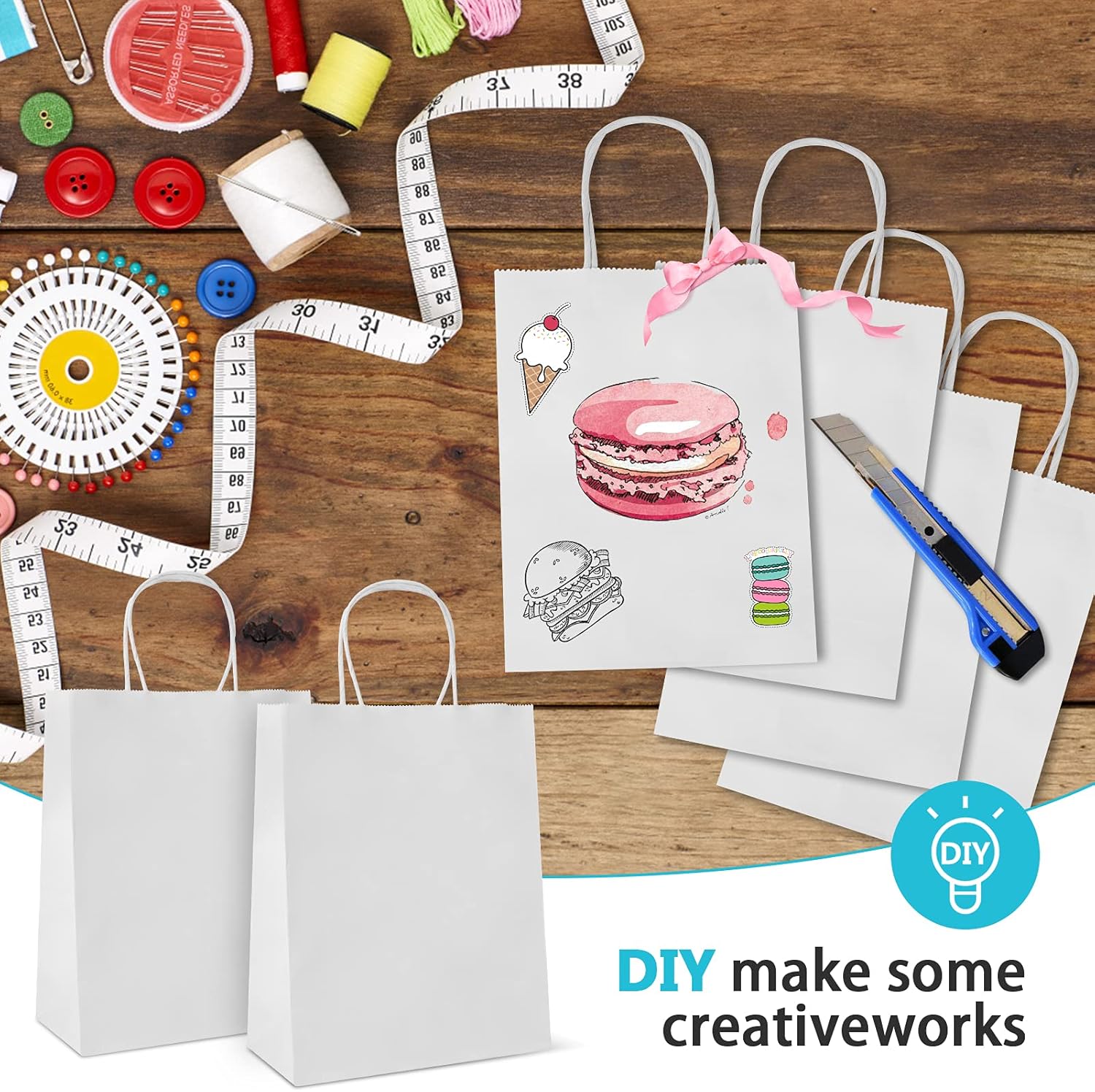 Detalle de HAUSPROFI 25pcs Kraft Paper Bags with Twisted Handles, 27x21x11cm, 130gsm – Sturdy Gift & Party Bags