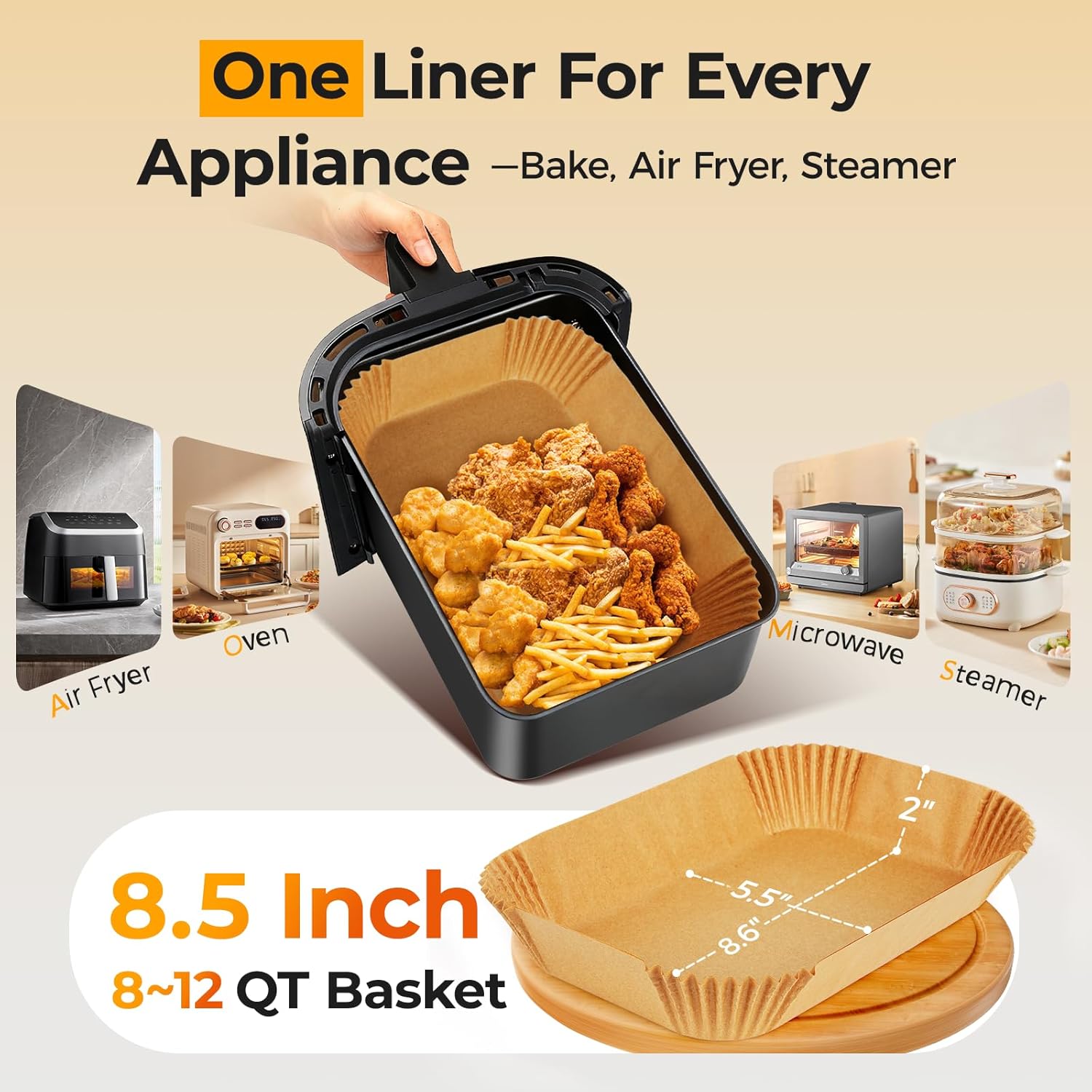 Detalle de vailnd V-200-RE8 Disposable Air Fryer Liners, 200 Rectangle Sheets