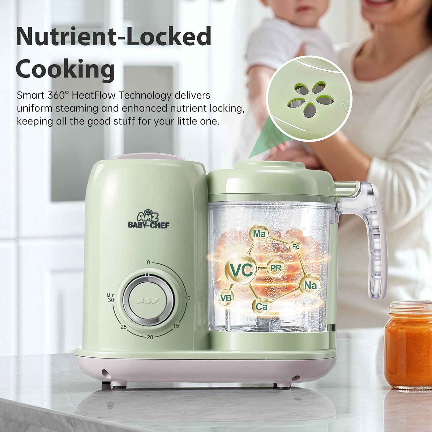 Detalle de AMZBABYCHEF BFM002 Baby Food Maker, Steamer and Blender, 400 mL Tritan Cup