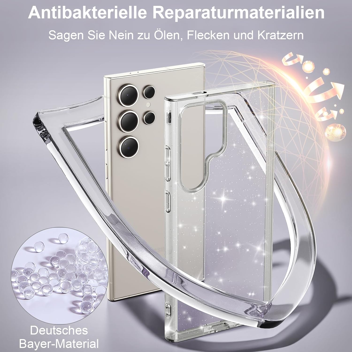 Thumbnail 1 de Glitzer Hülle für Samsung Galaxy S24 Ultra – Transparent, stoßfest und bling-glitzernd
