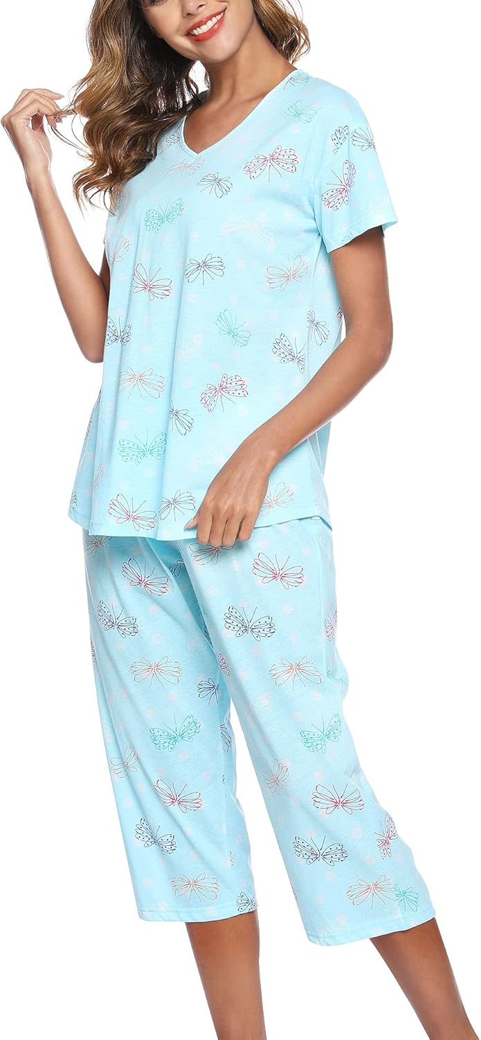 Thumbnail 3 de ENJOYNIGHT Women’s Cotton Pajama Set (Short Sleeve Top & Capri Pants) 2-Piece Lounge Sleepwear