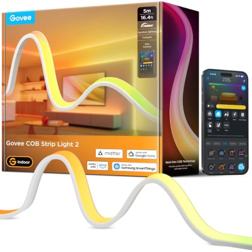 Detalle de Govee COB Strip Light 2 – RGBIC LED-Streifen, 5 m, Weißbereich 1.000–10.000 K, mit Matter