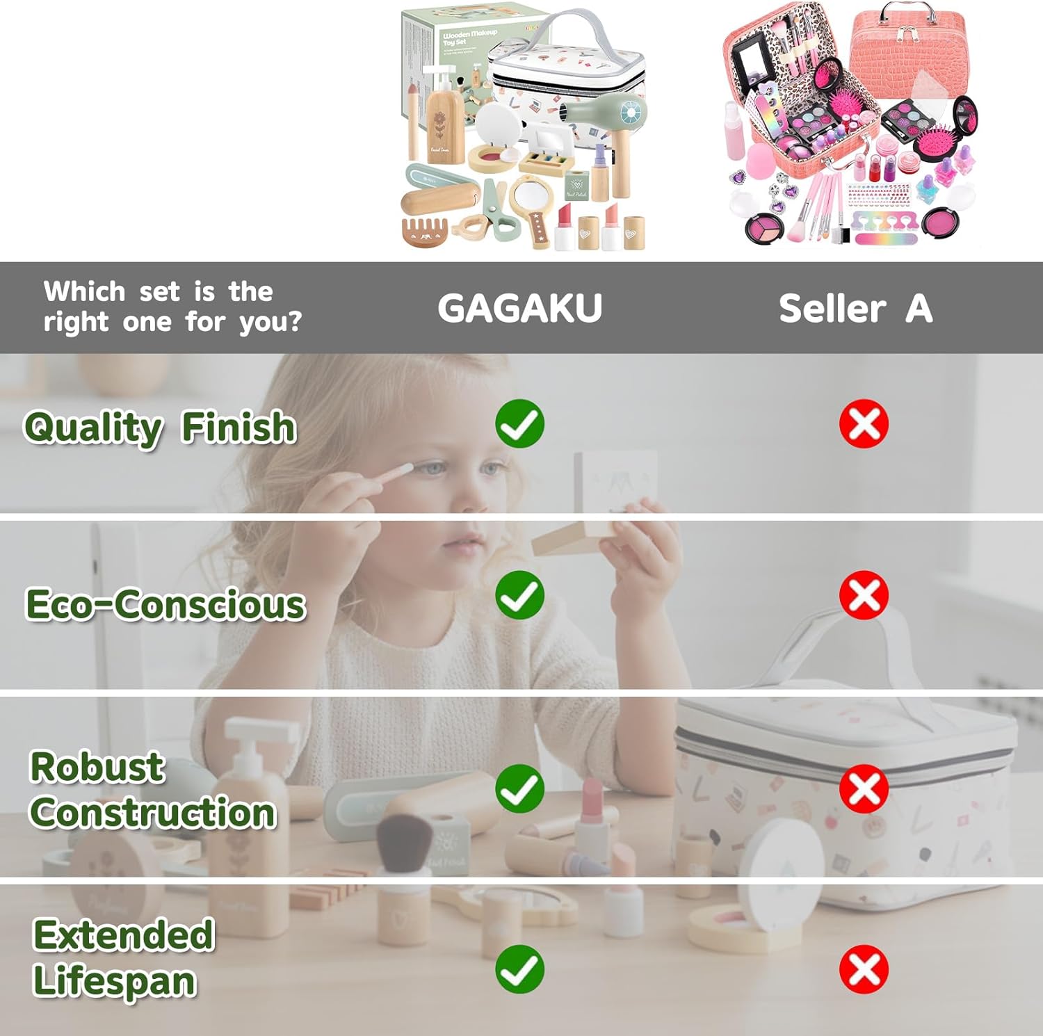 Thumbnail 5 de GAGAKU Wooden 16-piece kids' make‑up set for ages 3+ 💄