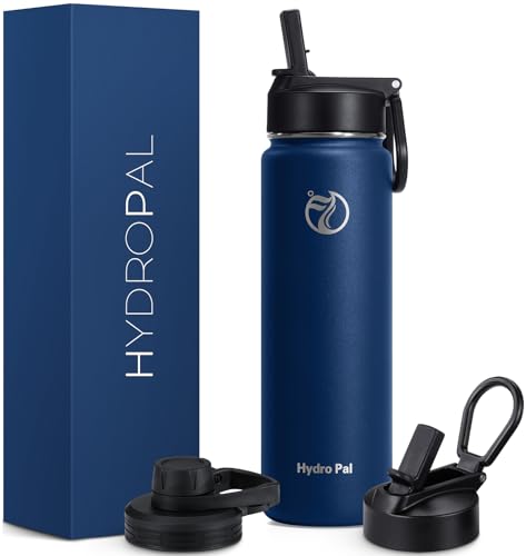 Detalle de HydroPal 750ml Edelstahl Isolierflasche – Doppelwandig, mit Strohhalm und zwei Deckeln