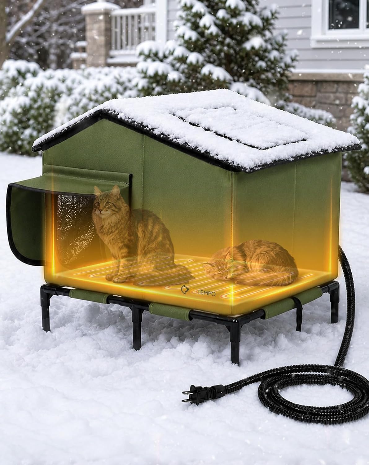 Detalle de PETEMPO BGPCH01 Heated Cat House with Insulation and Thermostatic Heating Pad