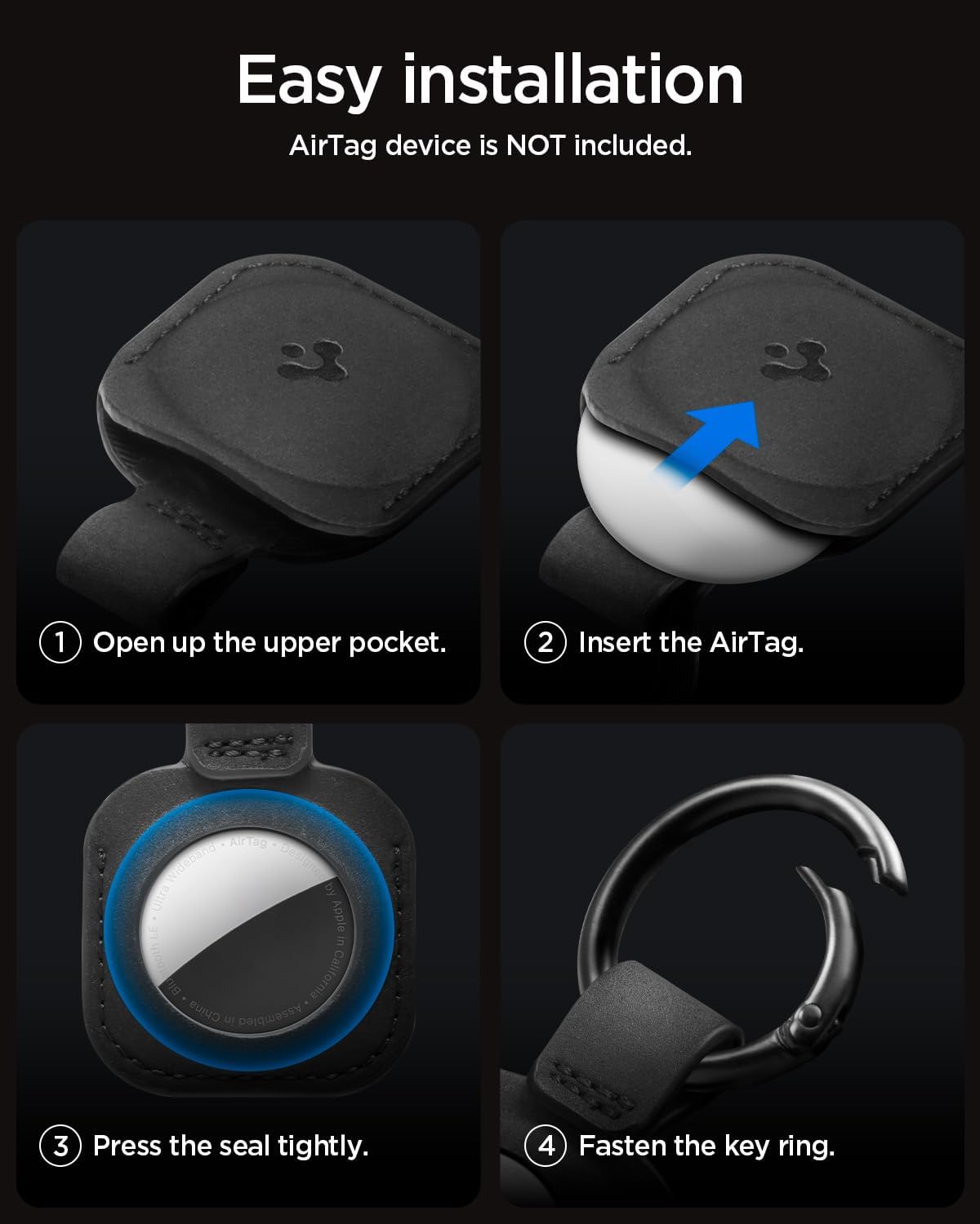Detalle 2 de Spigen Porte-clés Essentiel pour AirTag 2 (2026) / AirTag (2021) en microfibre noire