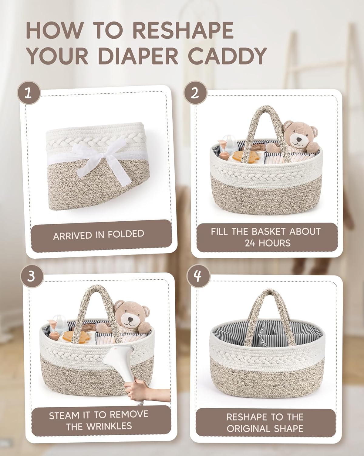 Thumbnail 6 de Maliton Wickeltisch Organizer – Baby-Aufbewahrungskorb mit Fächern und Griffen (36 x 22 x 18 cm)