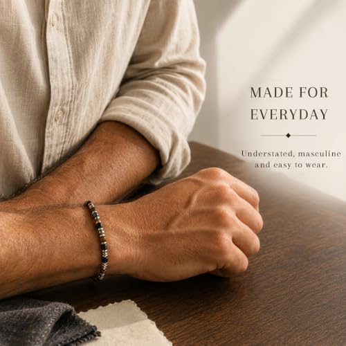 Detalle 2 de Lueaurra Natural Stone Bracelet for Men, Adjustable Handmade Crystal Design