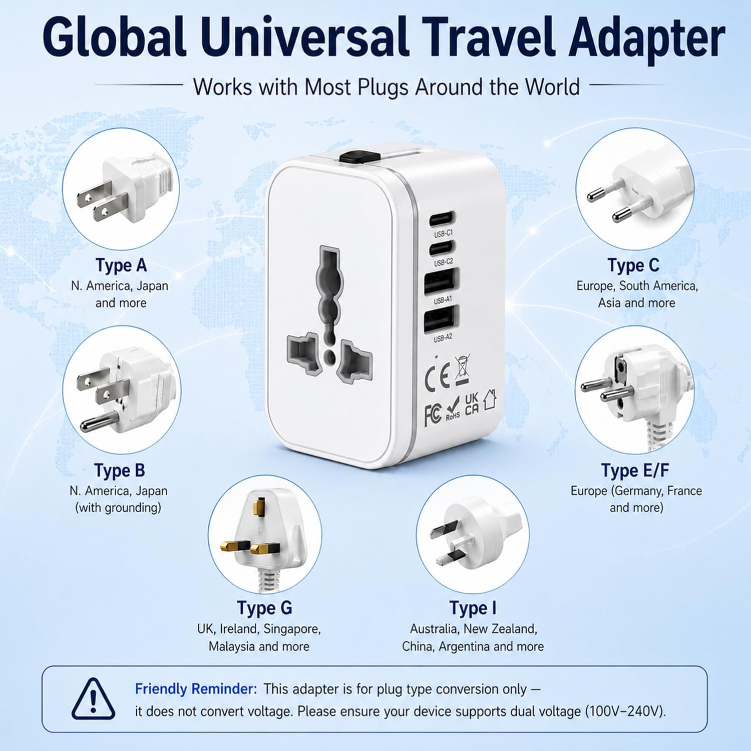 Thumbnail 2 de Universal Travel Adapter with 2 USB-C, 2 USB-A and 1 Universal Outlet