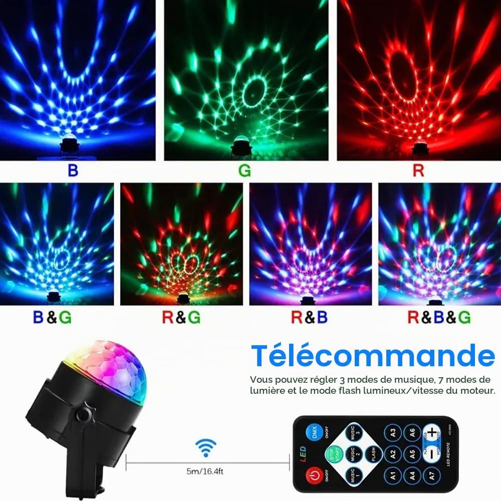Detalle de Mslitely LED-EMS-303 set van 3 discolampen in ABS met RGB- en stroboscoopeffect