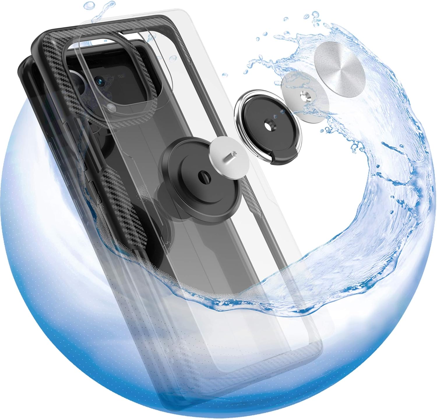 Thumbnail 5 de SORAKA Hülle für Xiaomi Mi 11 5G – transparente Hülle mit Ringständer, Silikonrahmen und Metallplatte zur Autohalterung