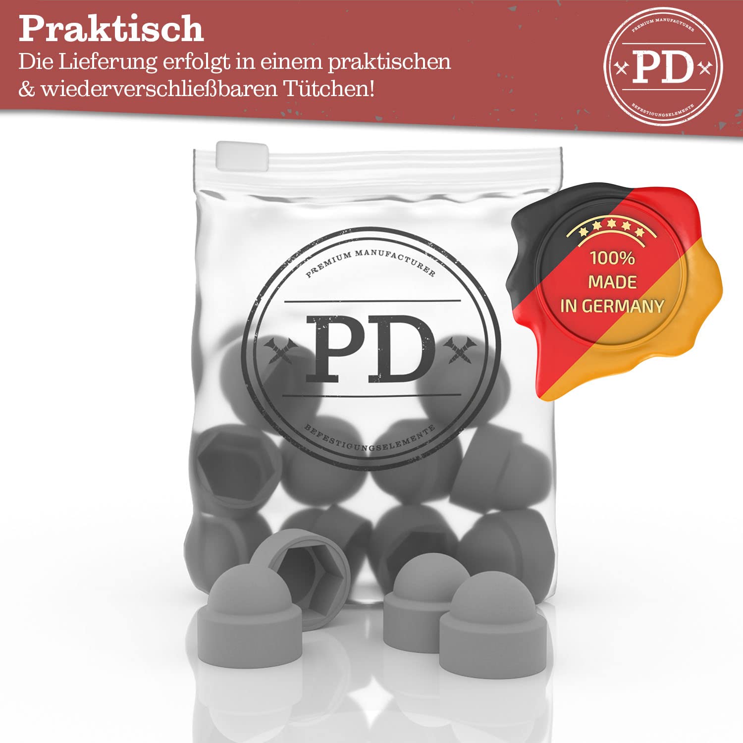 Thumbnail 5 de PD® Sechskant Schutzkappen M5 (Schlüsselweite 8) – Abdeckkappen aus Kunststoff, Grau, 10 Stück