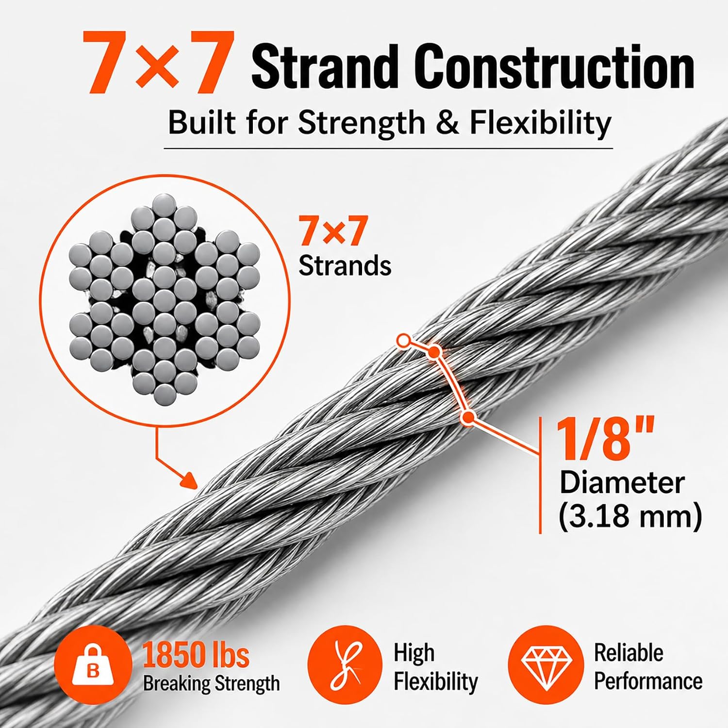 Detalle 2 de AHEONLAR Model 1 1/8-Inch T316 Stainless Steel Railing Cable, 500 ft