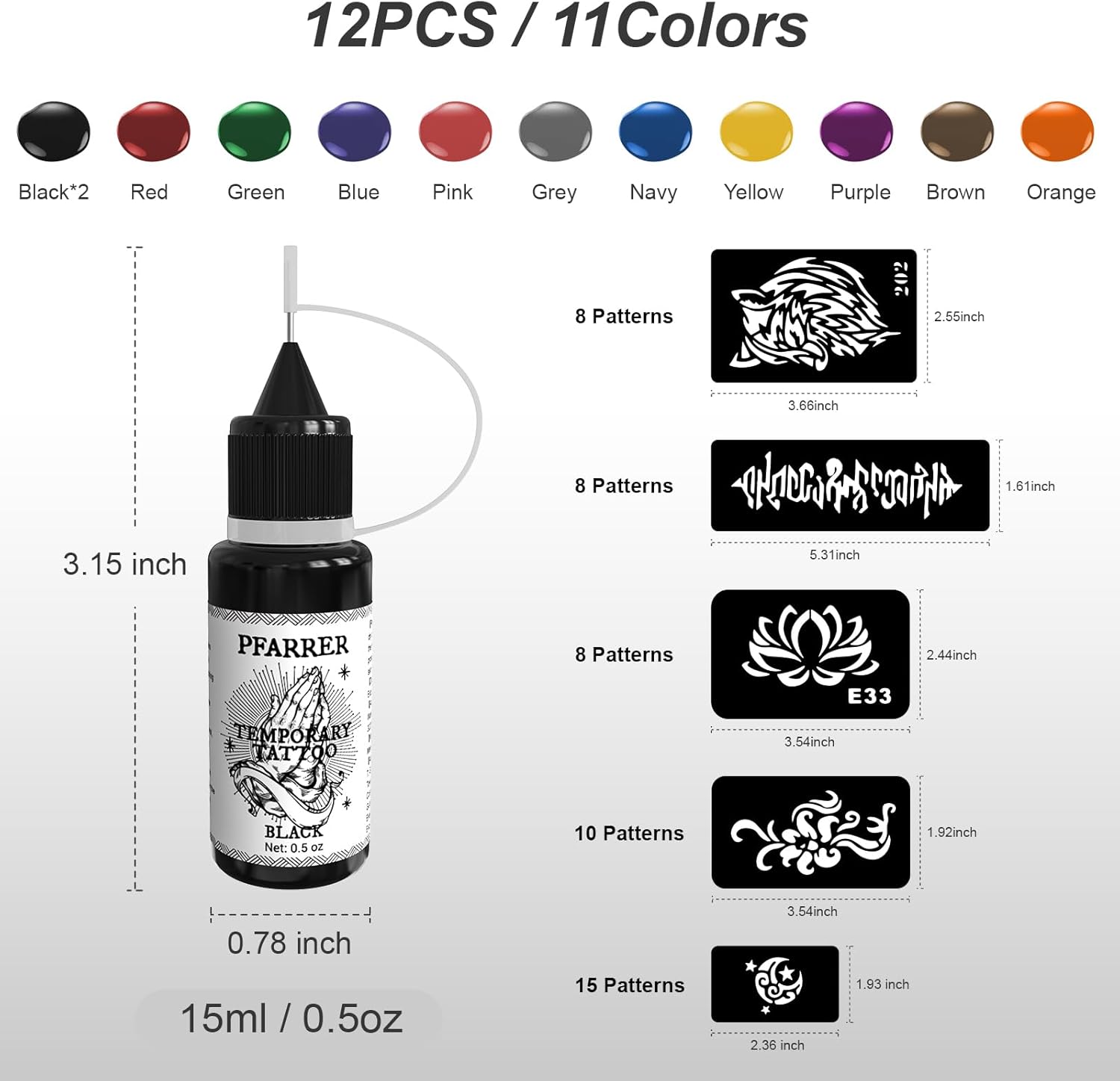 Detalle 2 de Kit Tatouage Éphémère 12 Encres Professionnelles