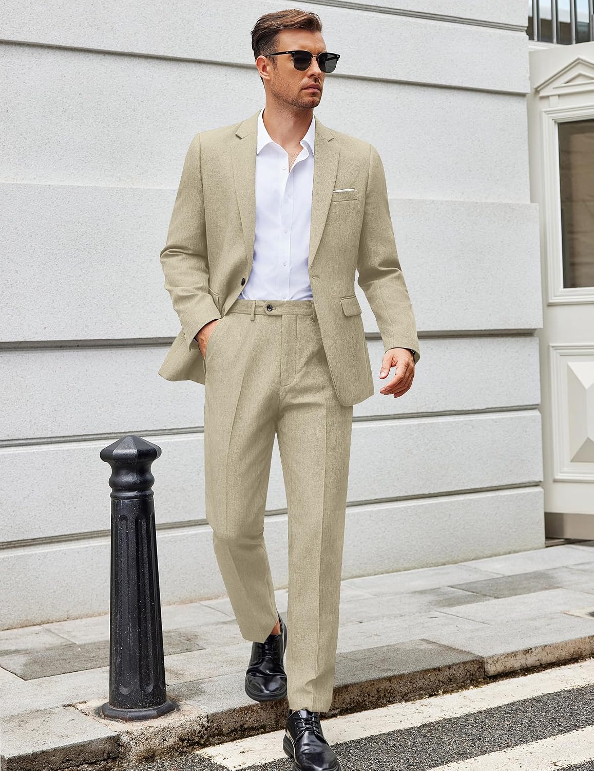 Detalle 2 de COOFANDY Men's Classic Fit 2-Piece Suit with One-Button Blazer and Textured Fabric