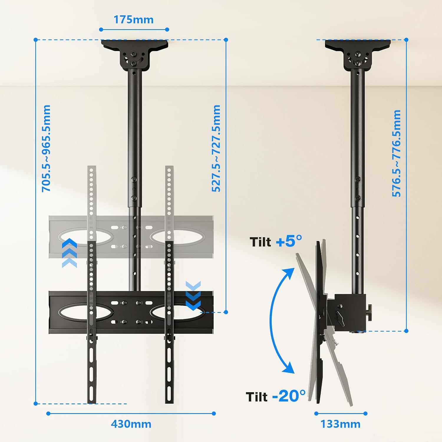 Thumbnail 3 de Rfiver Adjustable Swivel Ceiling TV Bracket for 32–65" TVs (360° rotation, up to 40kg, max VESA 400×400mm)