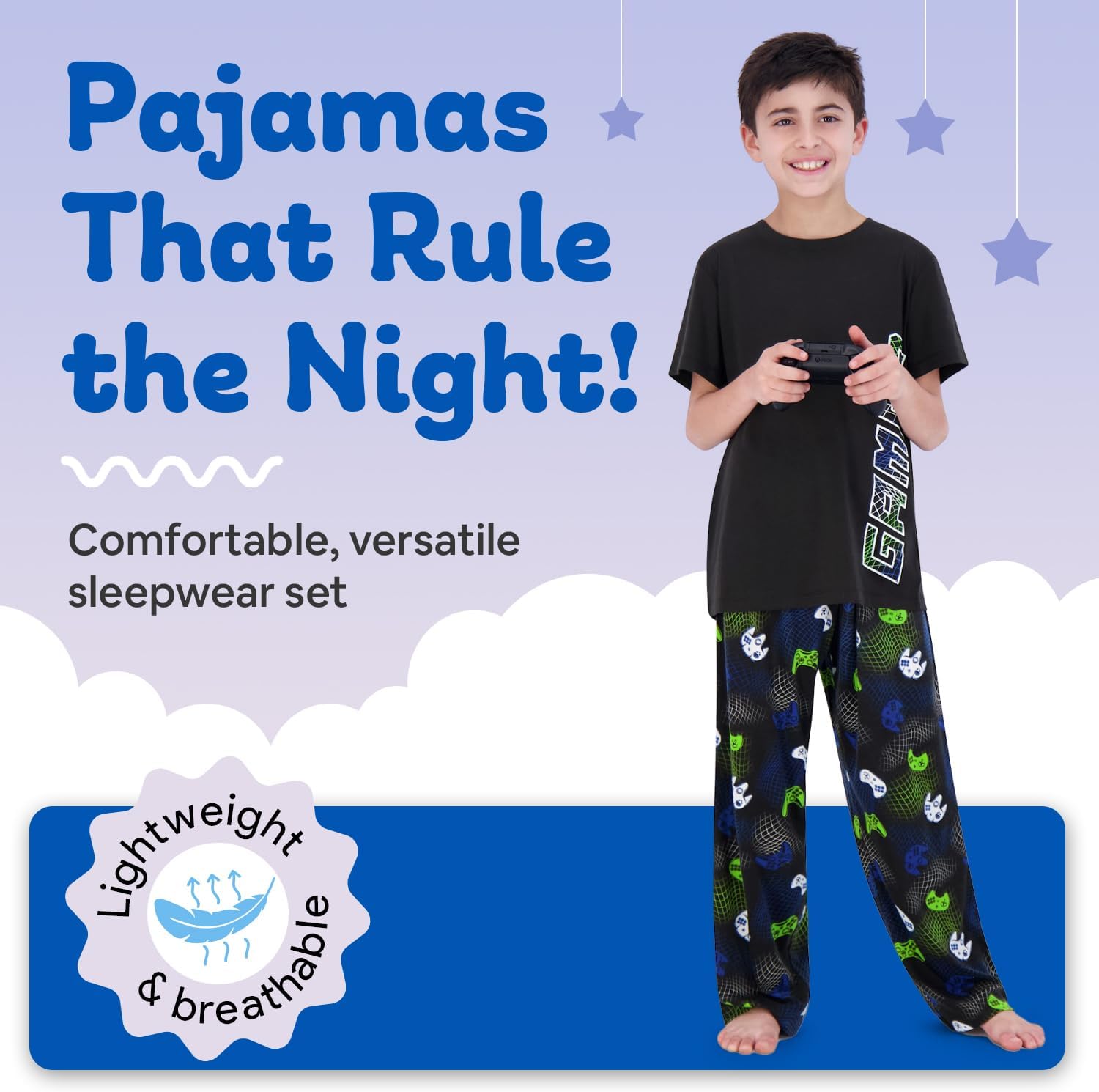 Thumbnail 1 de US Angels Boys Pajamas Set | 3-Piece Sleepwear (Pant, Shirt, Shorts) in Blue Plaid
