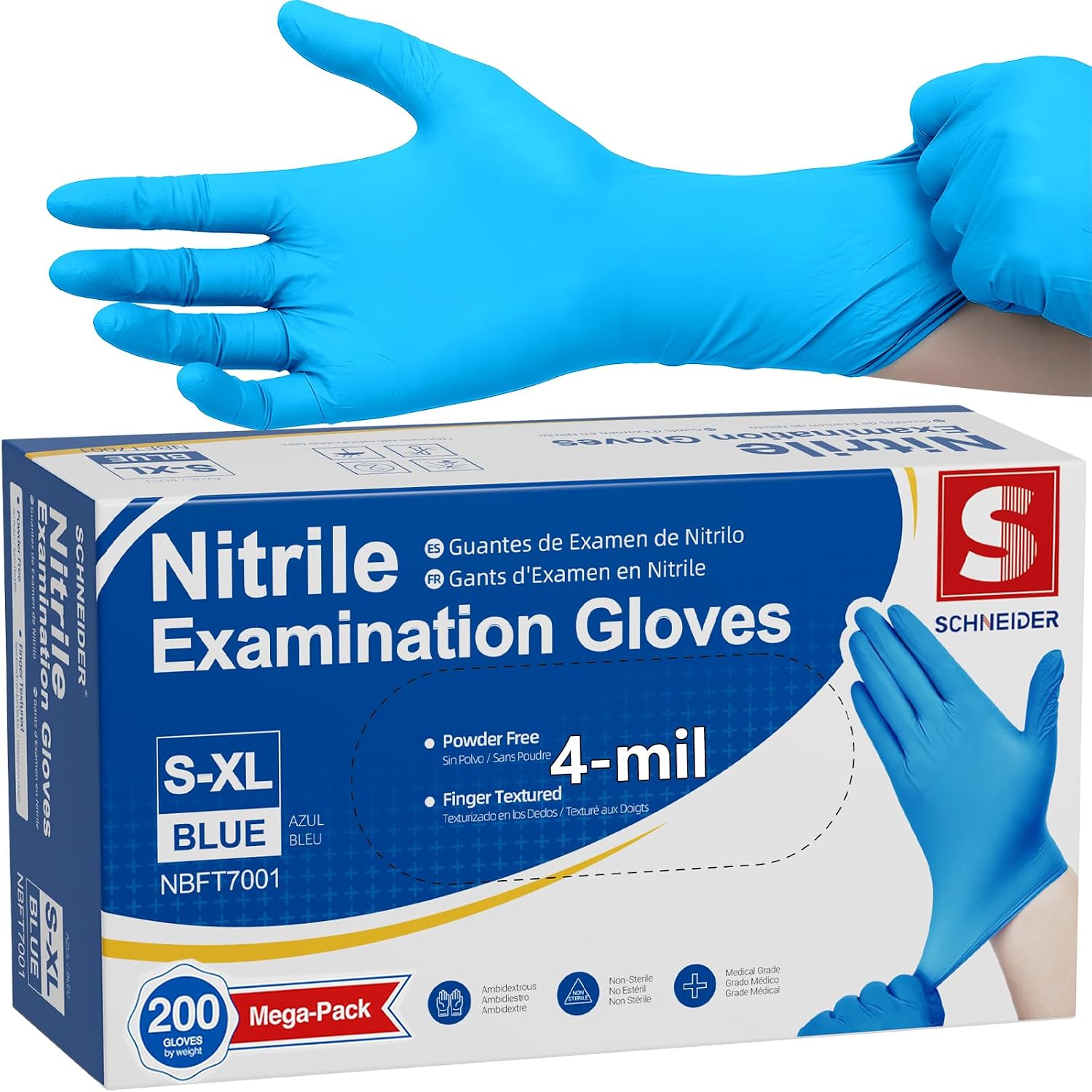 Detalle de Schneider Medical Nitrile Exam Gloves, 4 mil, Powder-Free, Latex-Free