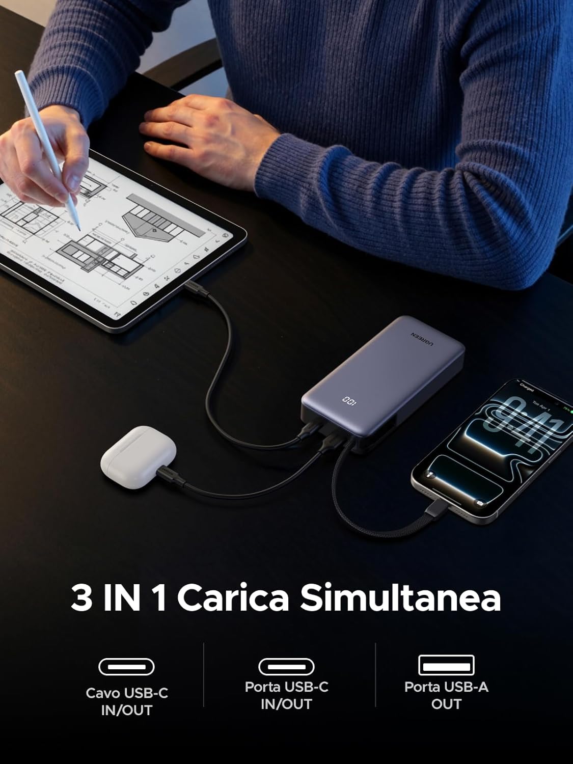 Thumbnail 3 de UGREEN Nexode 55W Power Bank 20000mAh: ricarica rapida 3-in-1 con cavo integrato