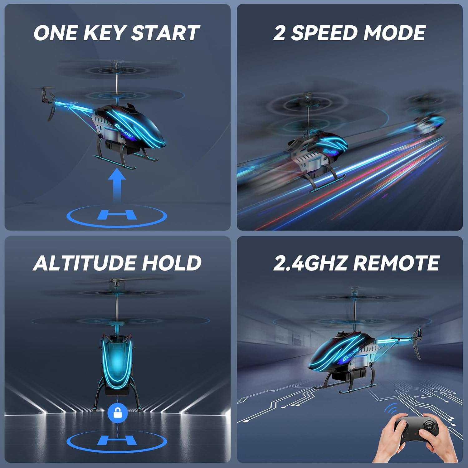 Thumbnail 2 de BUSSGO X11C RC Helicopter with LED Modes, Gyro Hover and 2 Batteries