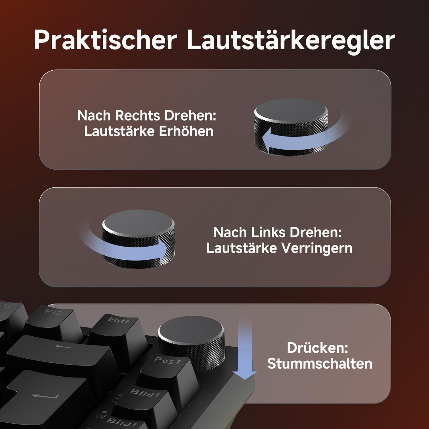 Detalle de AJAZZ AK820 75% mechanische Tastatur mit Hot-Swap, German QWERTZ, PBT-Tastenkappen, Lautstärkeregler und Klangdämpfung
