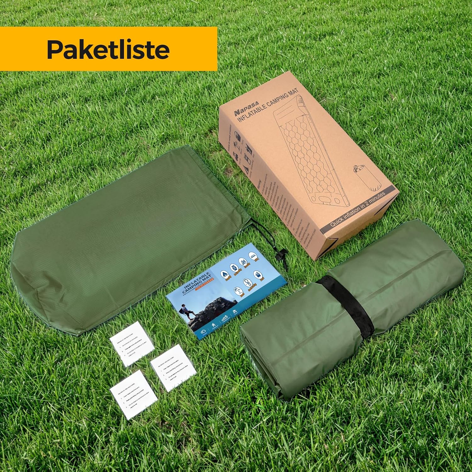 Detalle de NAPASA Isomatte Camping 14 cm – Verdickte, wasserfeste Luftmatratze mit integrierter Fußpumpe und Kissen (Grün)