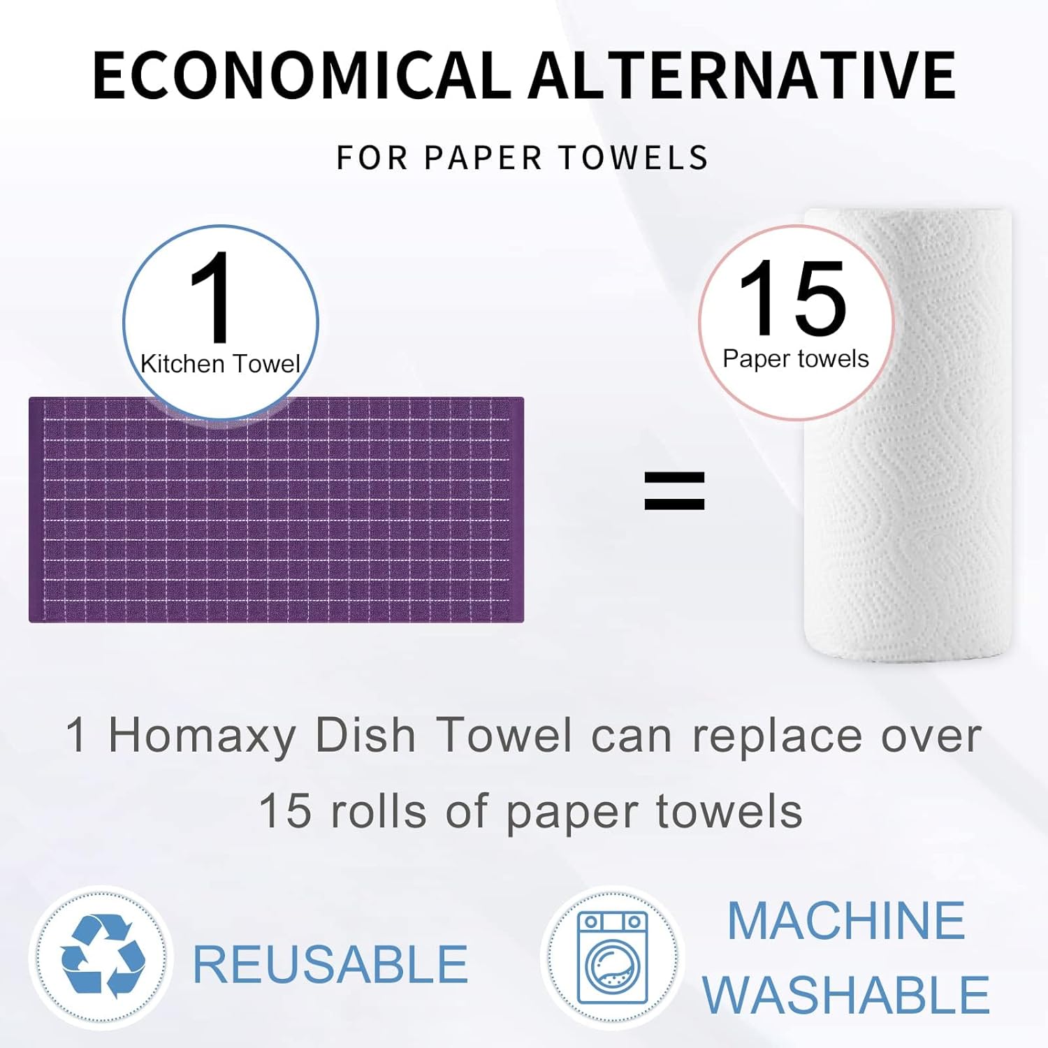 Thumbnail 6 de Homaxy Cotton Terry Kitchen Towels & Dishcloths Set (Purple), Checkered Assortment, Set of 8