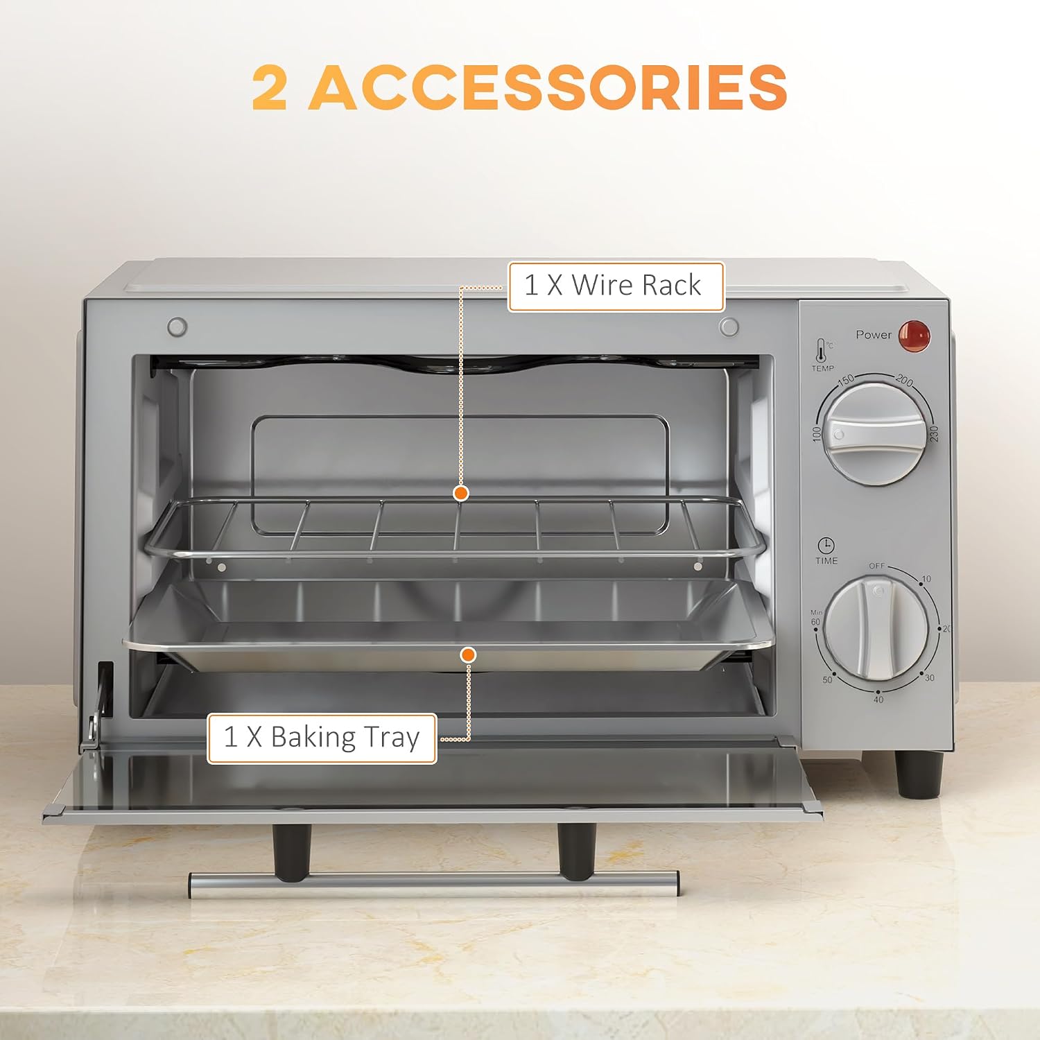 Thumbnail 5 de HOMCOM Mini Oven 9L Toaster Oven with Adjustable Temperature 750W in Silver