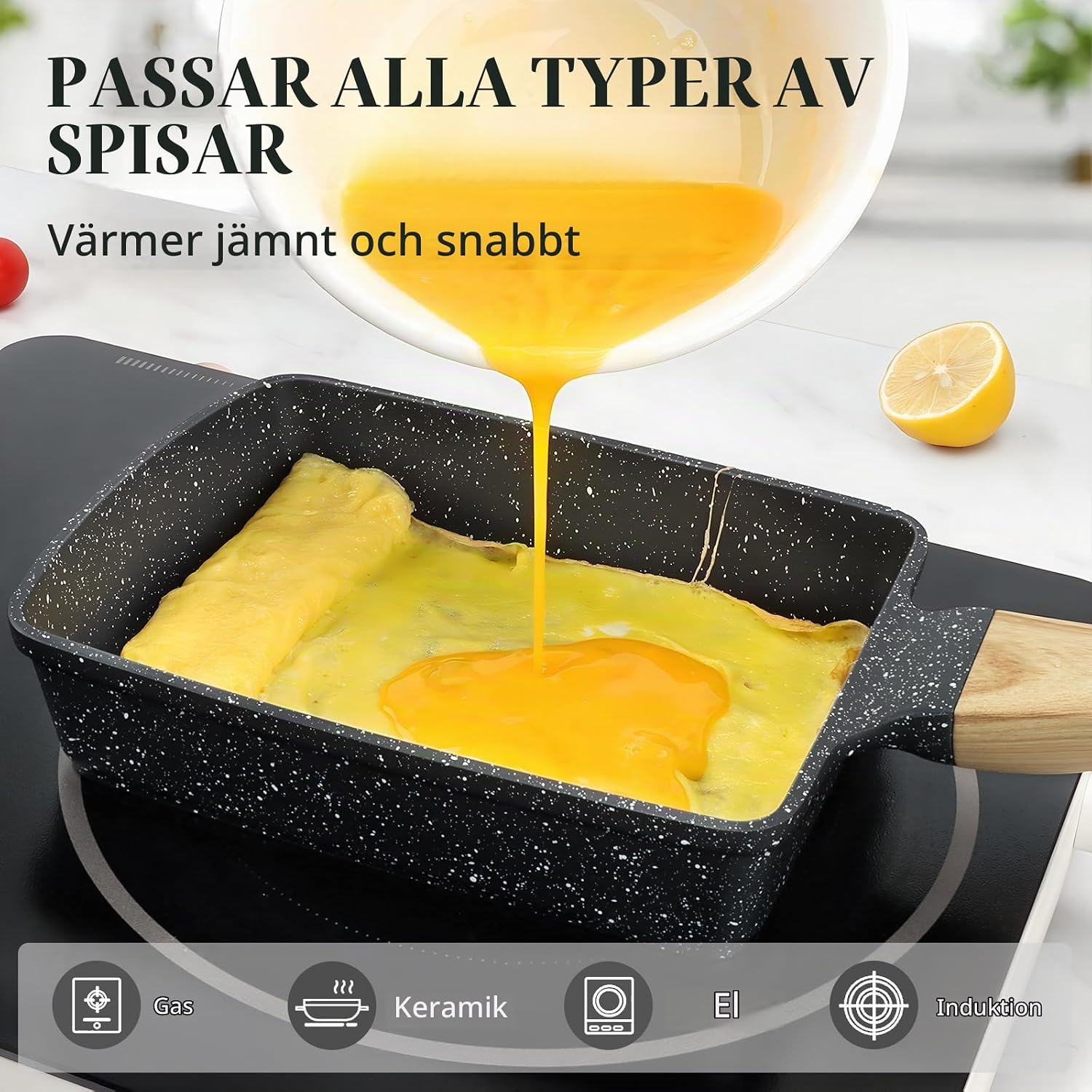 Detalle de GiPP G1-U-Ski-34-BE tamagoyakipanna med granitbeläggning
