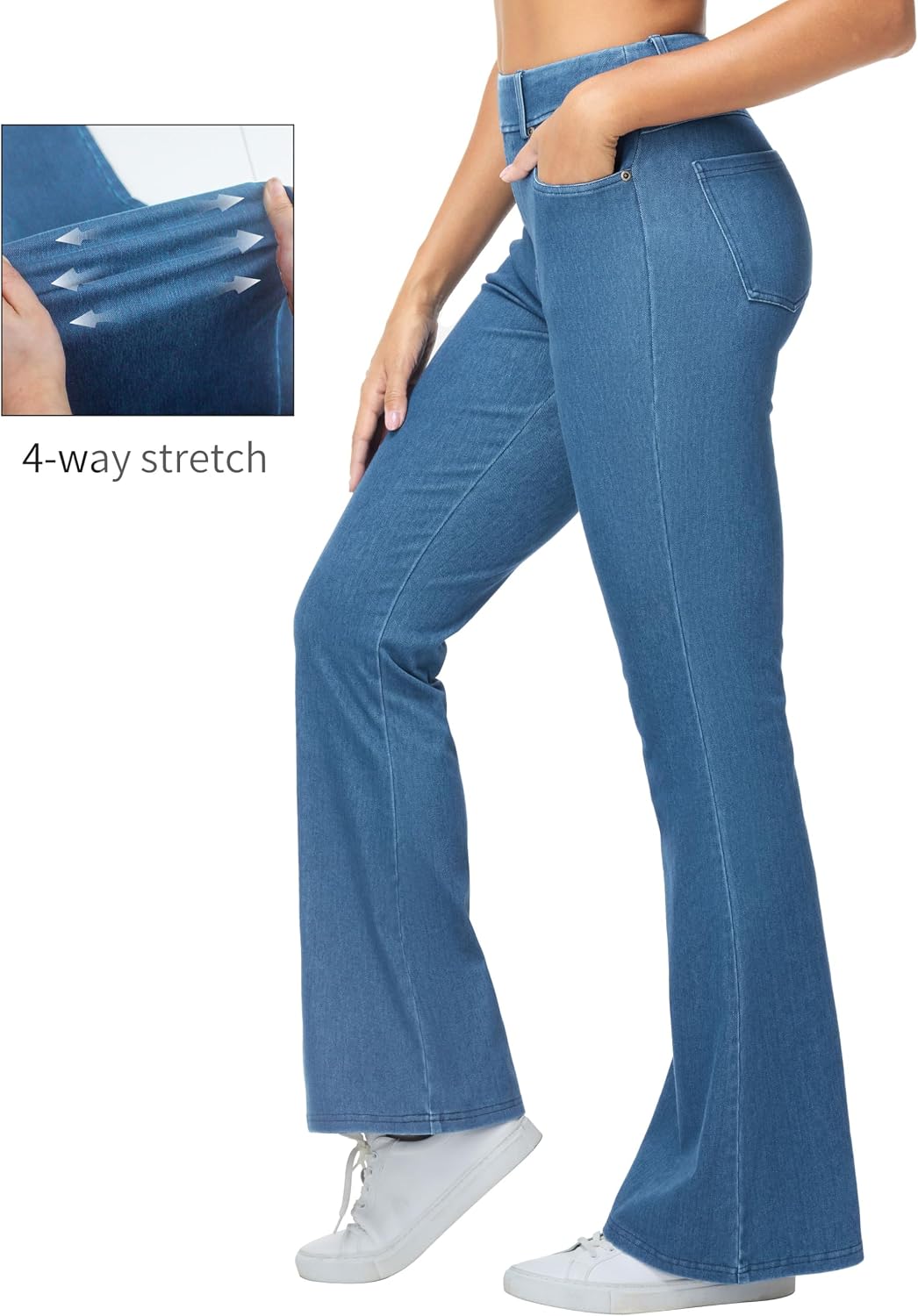 Detalle de THE GYM PEOPLE Women's Wide-Leg Flared Jeans, High-Waist Stretch Denim