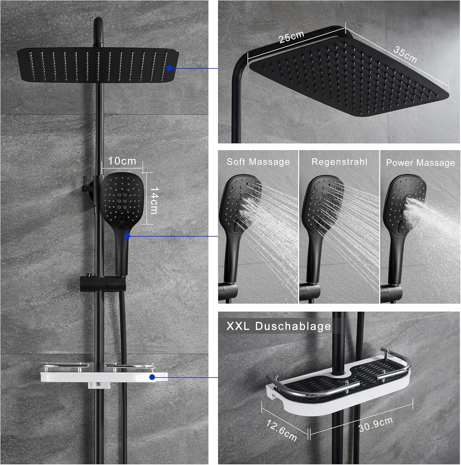 Thumbnail 2 de JOHO Columna Ducha Negra Ajustable 74–114 cm