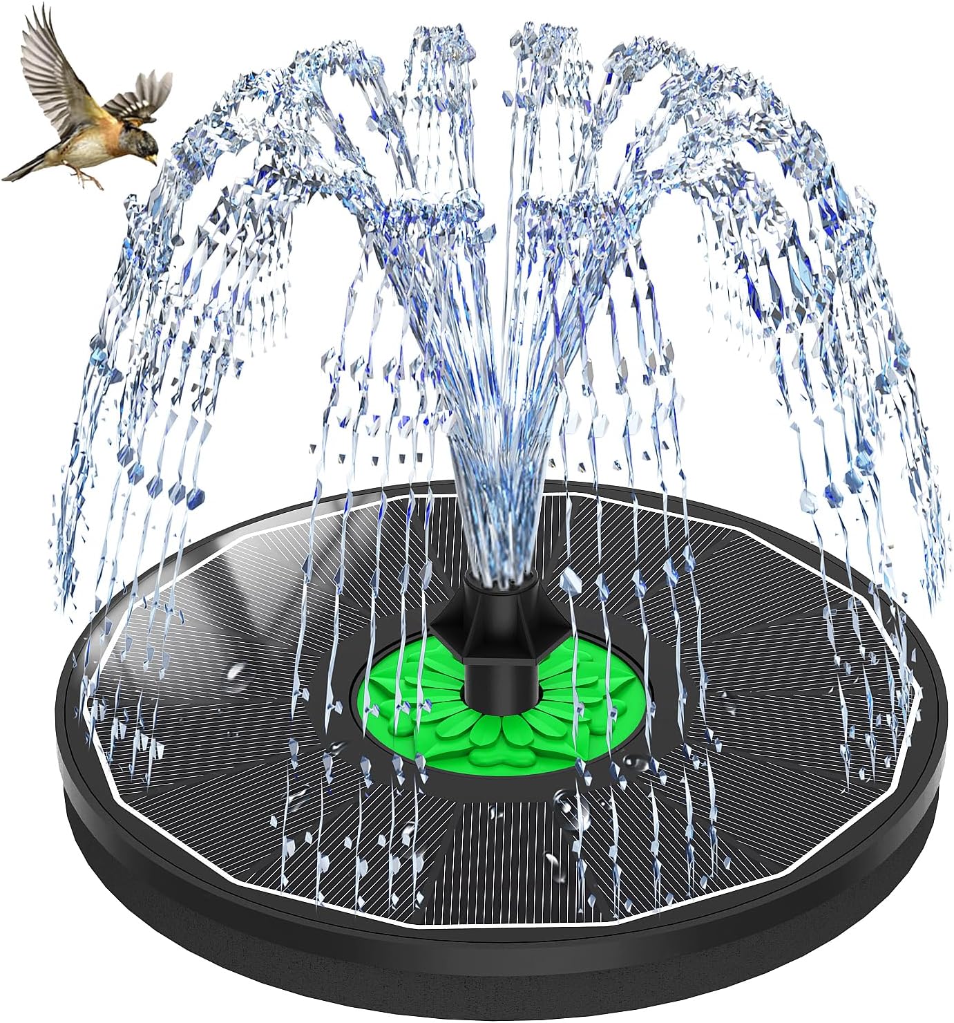 SZMP Solar Fountain Bird Bath with Upgrade Glass Panel – 7 Nozzles, 4 Fixers, Solar Pump for Garden, Pond & Pool