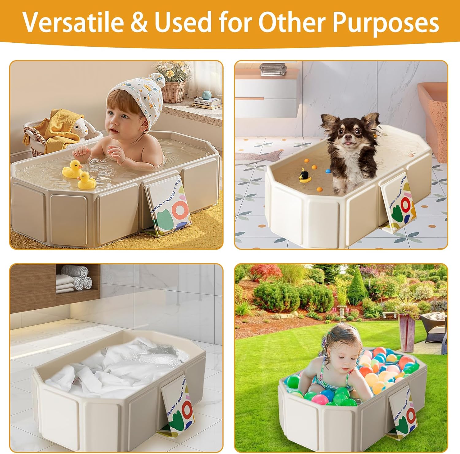 Thumbnail 6 de Vasca da bagno pieghevole per bambini 0-8 anni beige con tappo di scarico