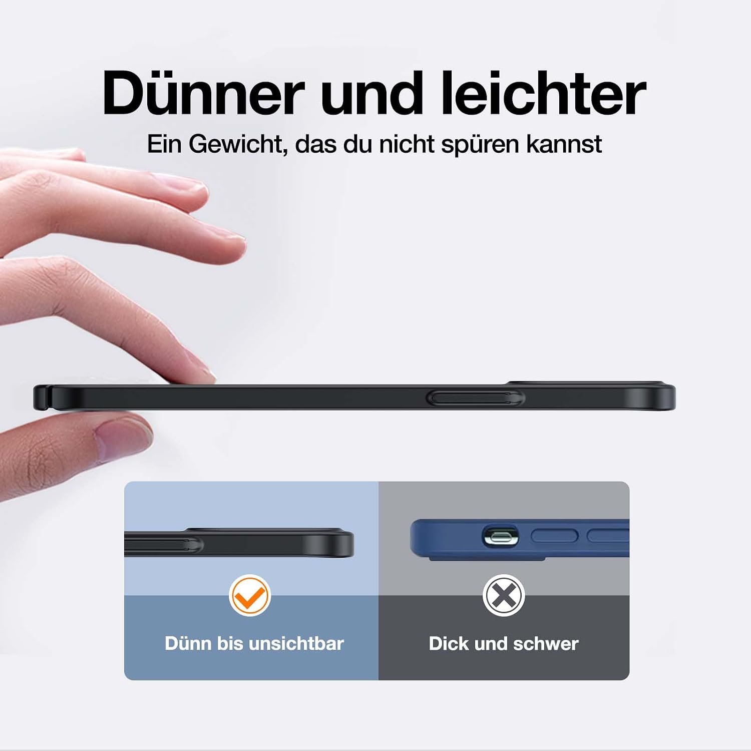 Detalle 2 de Torras 2025 Neu ultradünne Hülle für iPhone 15 (0,07 cm) – schwarzer Rundumschutz mit samtigem Griff