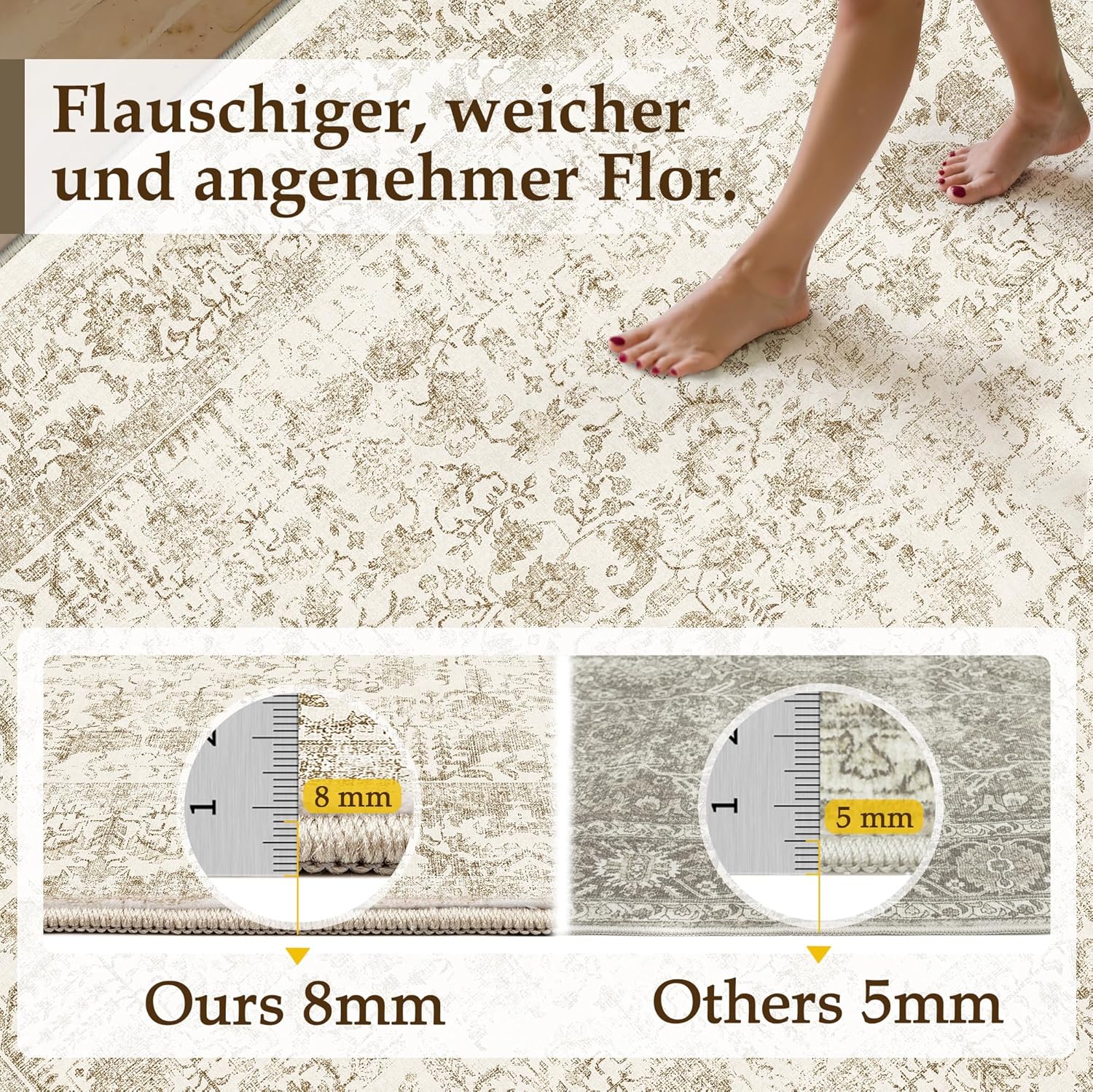 Thumbnail 2 de HUGEAR Vintage Braun waschbarer Teppich 60x240 cm – rutschfest, kurzflorig für Flur & Vorzimmer