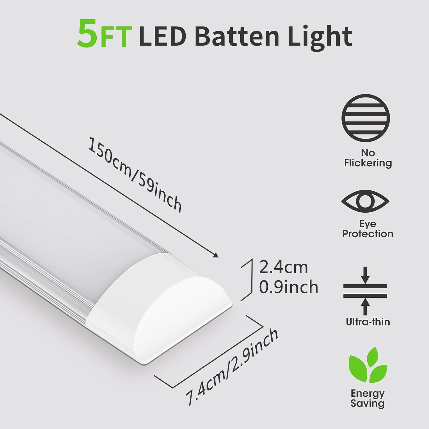 Thumbnail 1 de HUMIGA 5FT LED Batten Light – 4 Pack, 50W, Slim Low-Profile, IP20, 4000K Neutral White