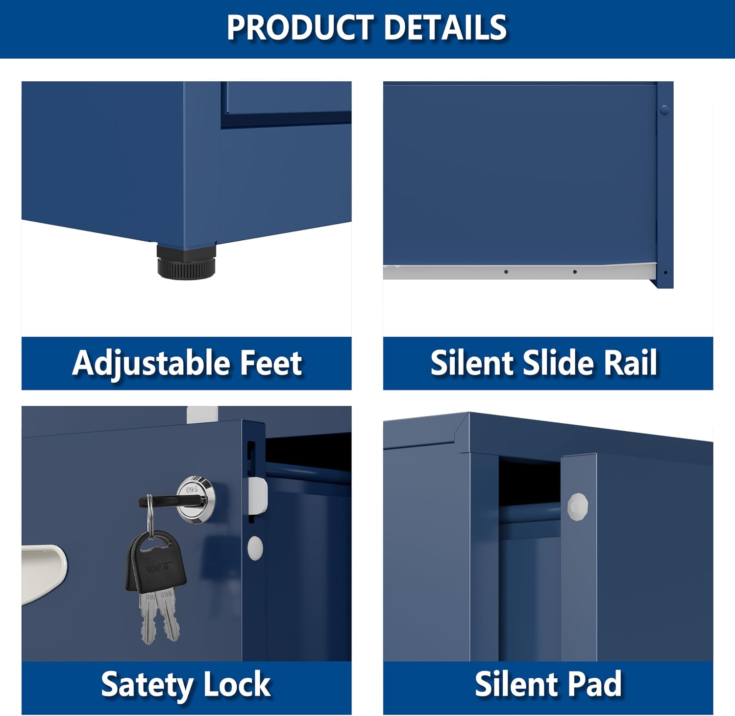 Detalle de Polup PP-ZKJJX-Blue-2F-FBM 2-Drawer Metal File Cabinet, Blue
