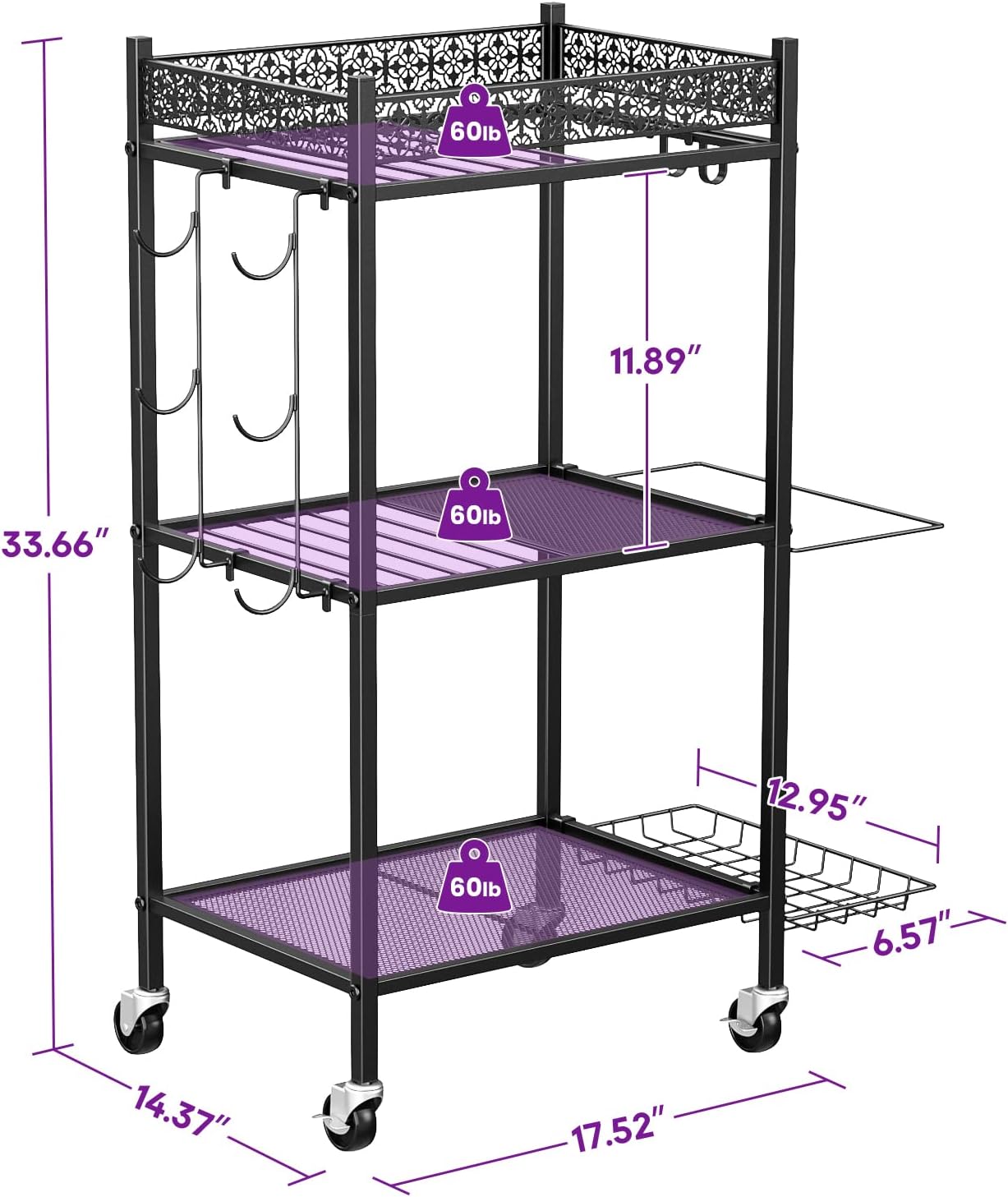Detalle 1 de VOPEAK Yoga Mat Storage Rack, 3-Tier Metal Organizer with Locking Wheels
