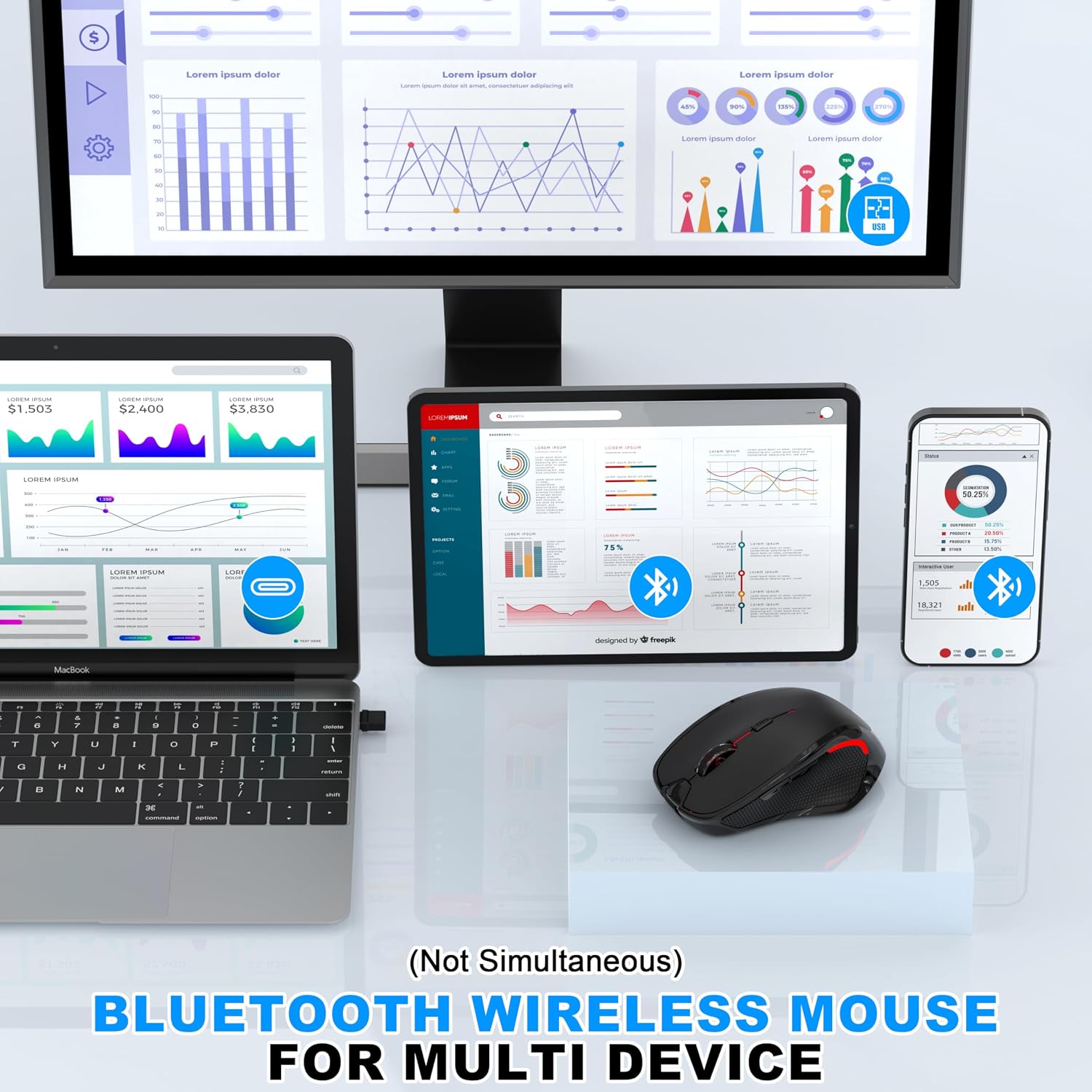 Thumbnail 1 de Azmall ergonomische kabellose Maus (Silent) mit 2,4 GHz & Bluetooth, 1600 DPI, für Laptop/PC/MacBook/iPad