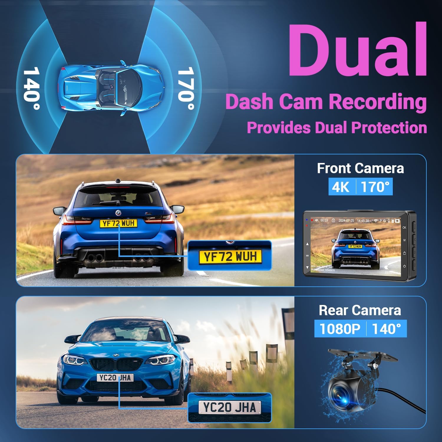 Thumbnail 5 de 4K Dash Cam Front and Rear with 64GB Card