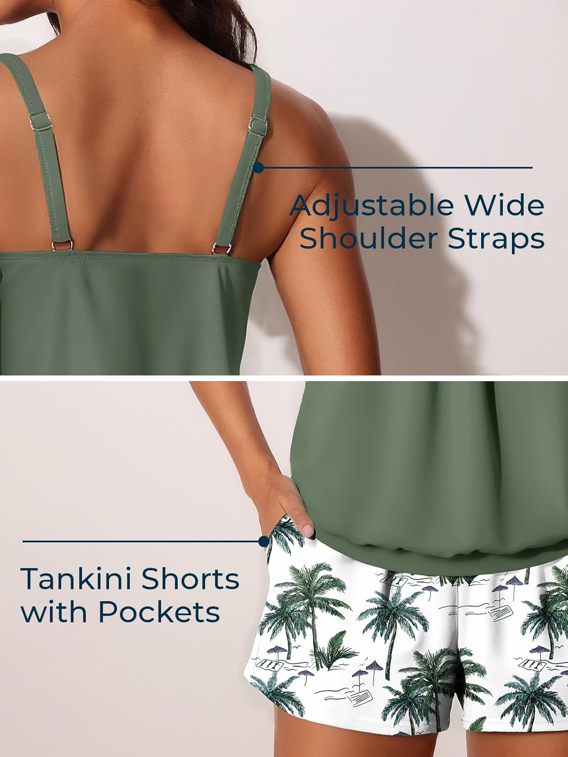 Detalle de Summer Mae Blouson Tankini Swimsuit for Women with Tummy Control Swim Shorts & Pockets