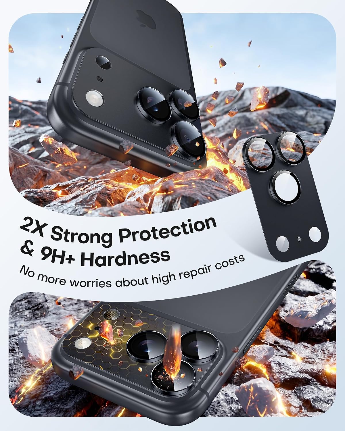 Detalle de TAURI iPhone 18 Pro Camera Lens Protector, 2-Pack, Black, Full Coverage