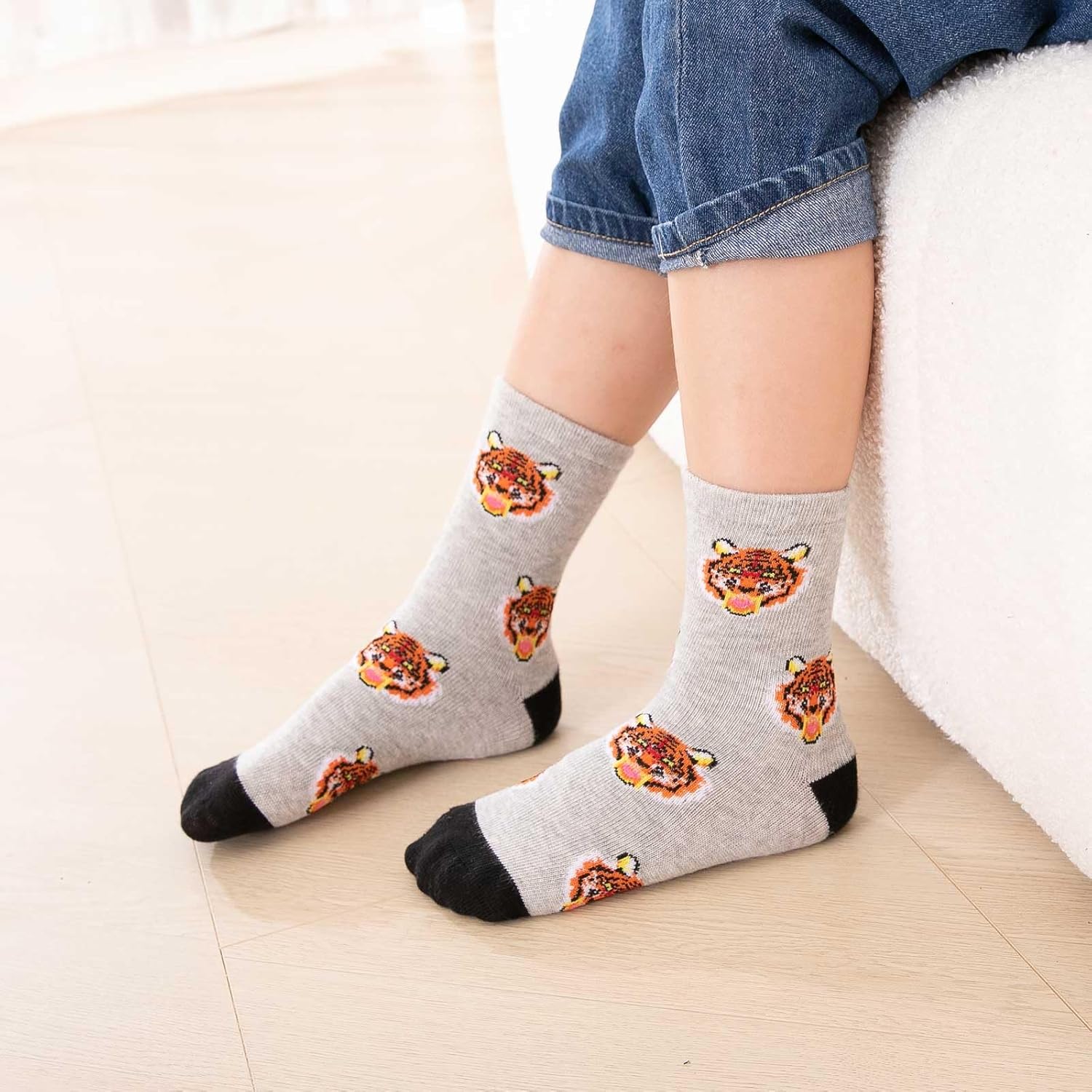 Detalle de PUTUO Chaussettes en coton pour enfant garçon – 5 paires avec motifs dinosaures et animaux