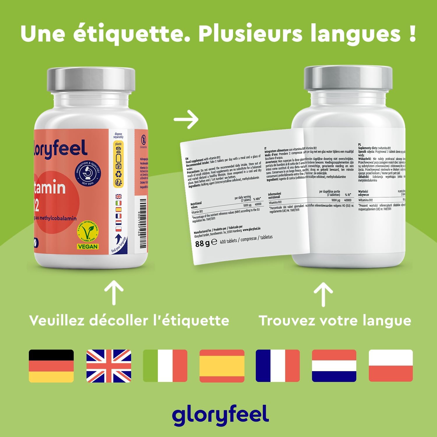 Thumbnail 4 de Vitamine B12 Méthylcobalamine 500 µg — 400 comprimés, vegan et sans additifs