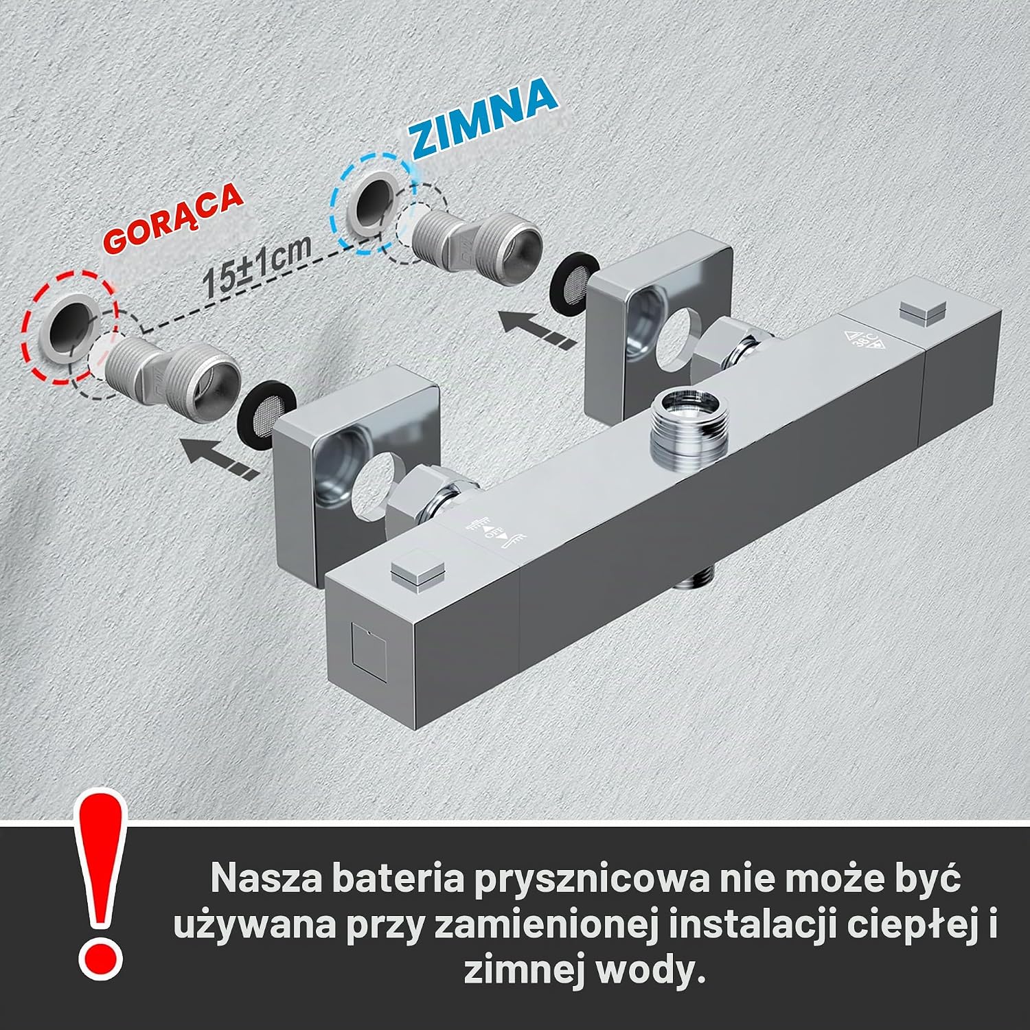 Detalle 2 de JOHO kolumna prysznicowa 30 × 30 cm z termostatem i regulowanym montażem