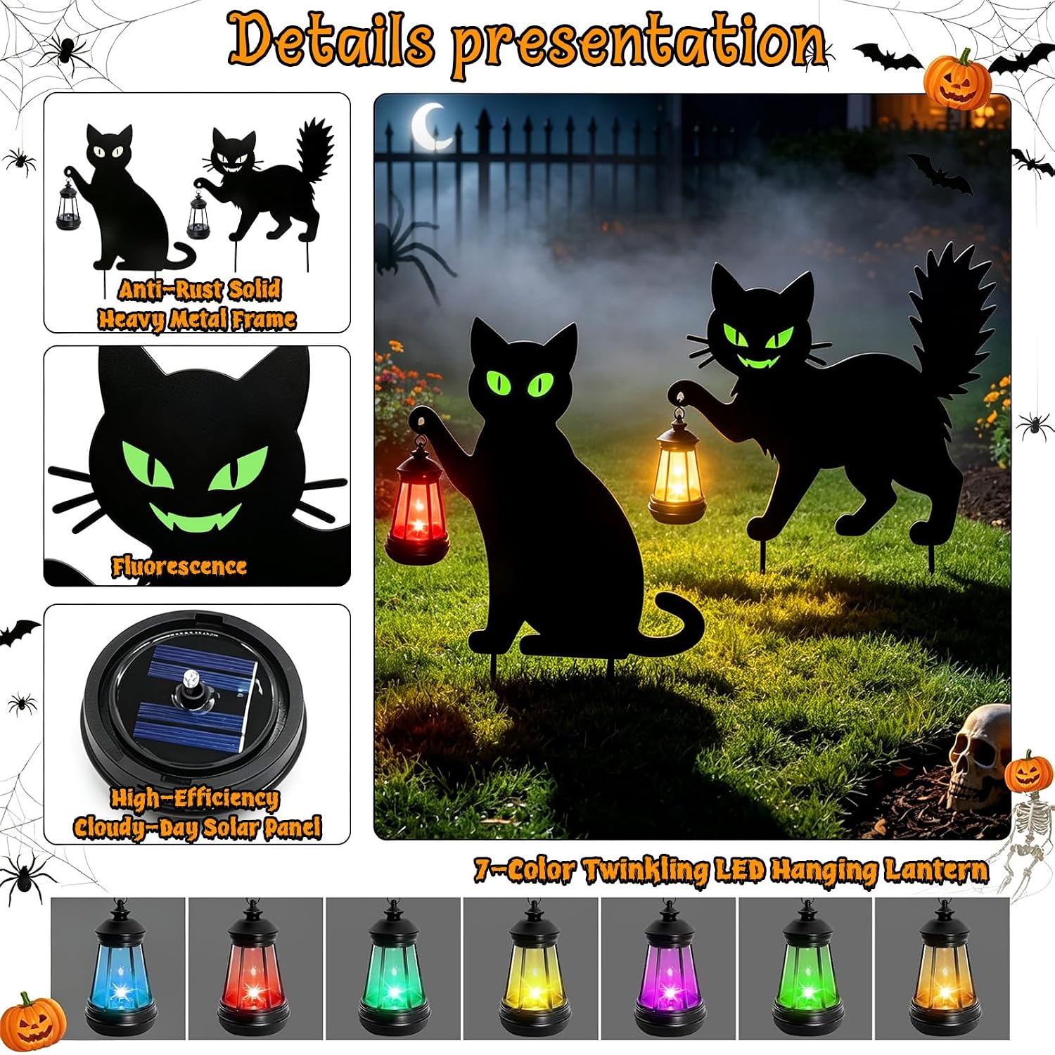 Detalle 2 de yulloyello LL-WS-MTD-HZ-2P Black Cat Yard Signs with Glow-in-the-Dark Eyes