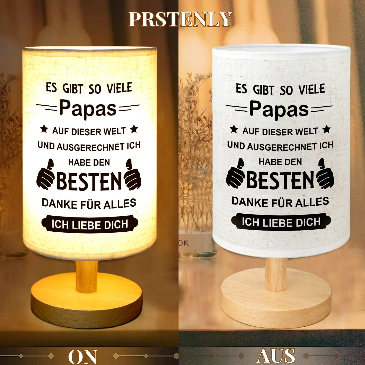 Thumbnail 4 de PRSTENLY Vatertagsgeschenke für Papa – Tischlampe mit warmem Text, USB-Unterstützung und Holzsockel
