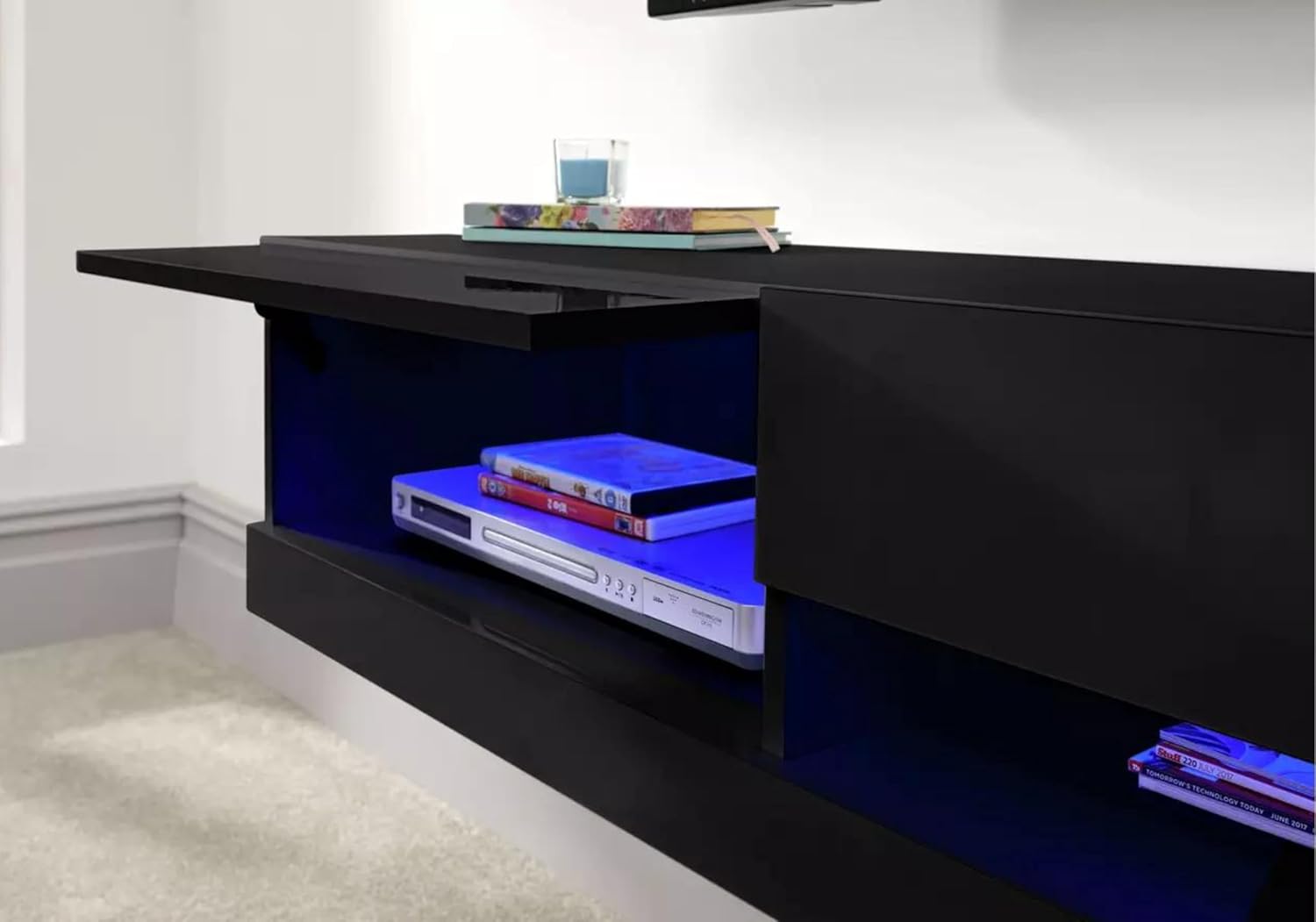Thumbnail 5 de GFW Galicia Wall Mounted High Gloss TV Unit with LED Downlight (120cm, Black)