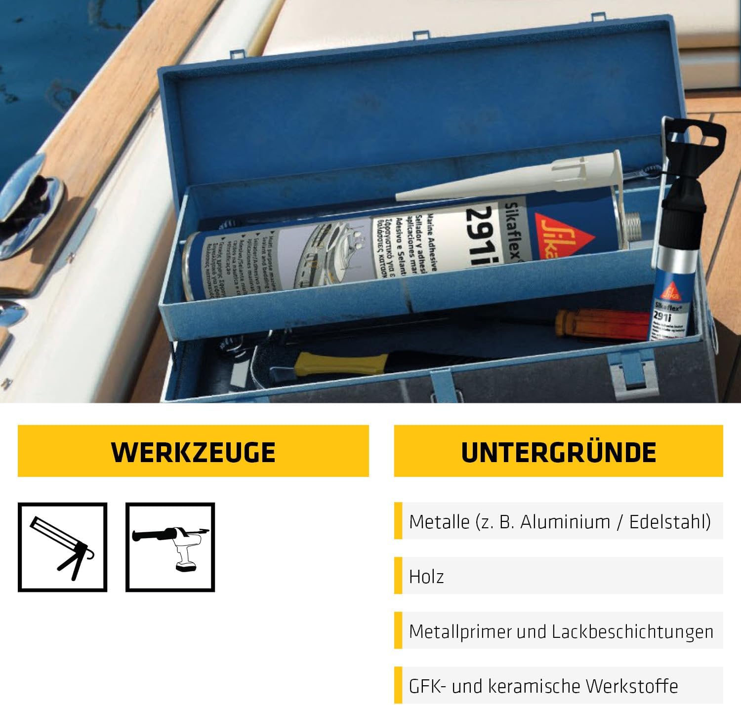 Thumbnail 4 de Sika Sikaflex-291i Schwarz – hochelastischer Dichtstoff für den Marinebereich, überlackierbar, 300 ml